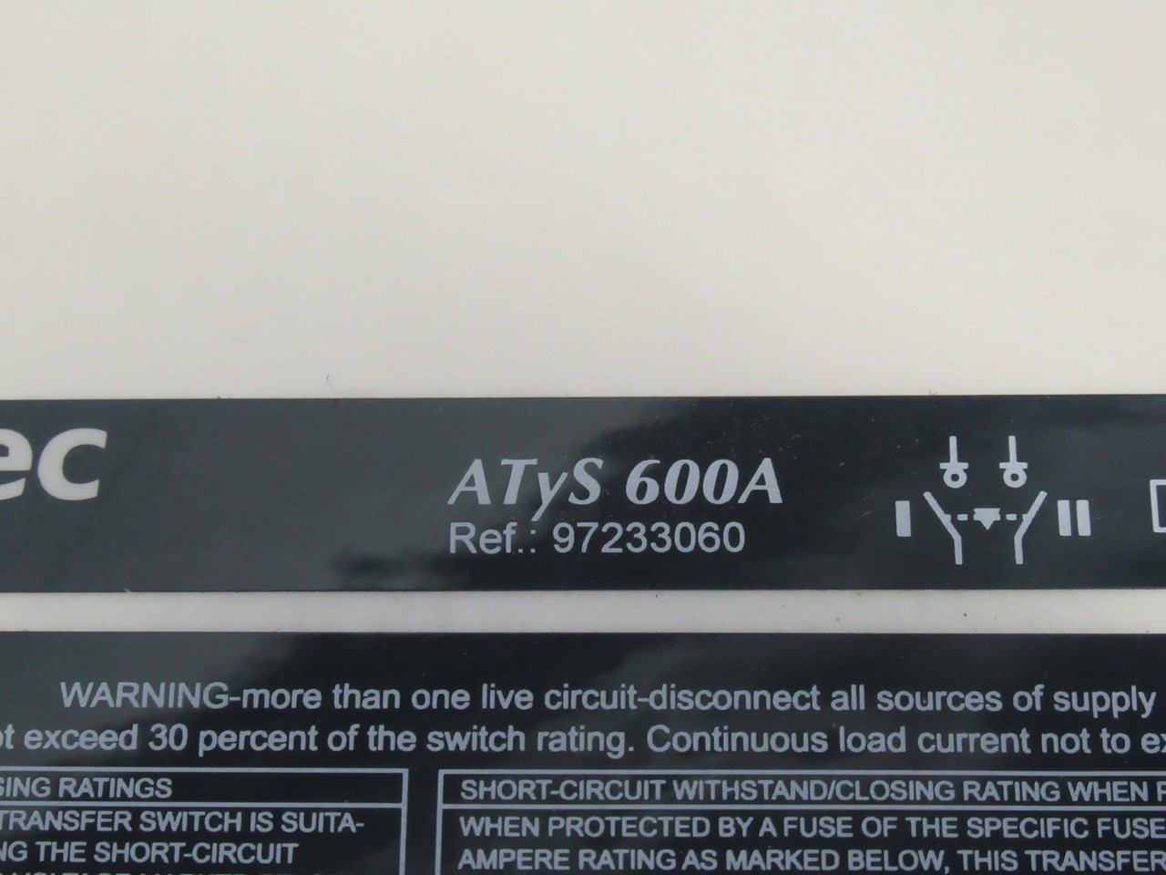Socomec 97233060 ATyS Transfer Switch 600A 3-Pole UL 1008 USED