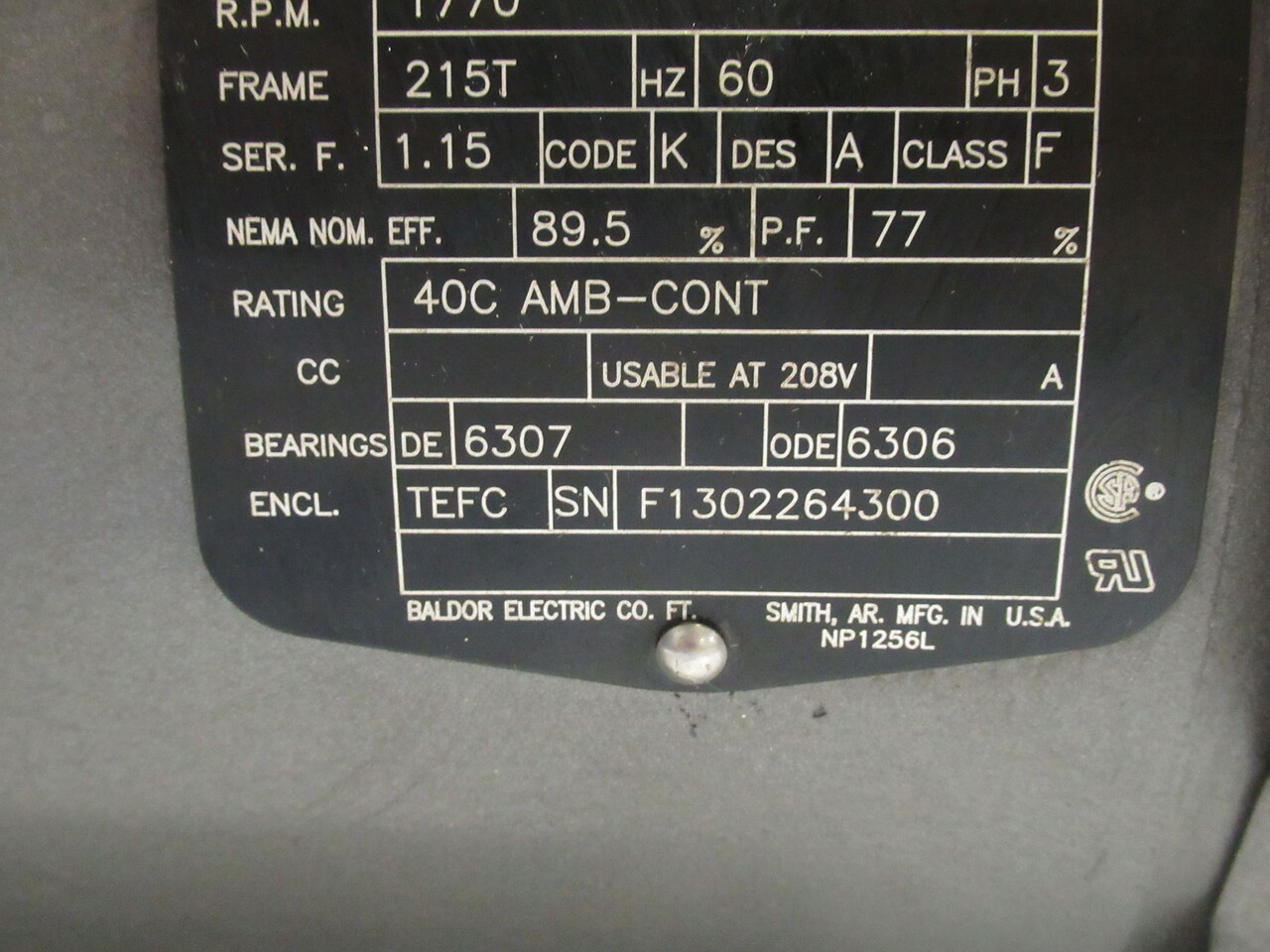 Baldor 10HP 1770RPM 575V 215T TEFC 3Ph 10.8A C/W Stearns 50 lb-ft SHELF WEAR NOP