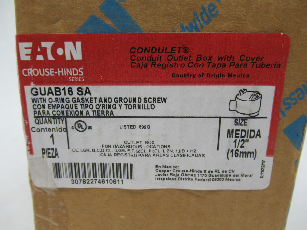 Eaton Crouse-Hinds GUAB16SA Conduit Outlet Box with Cover 1/2" Thread SEALED NEW