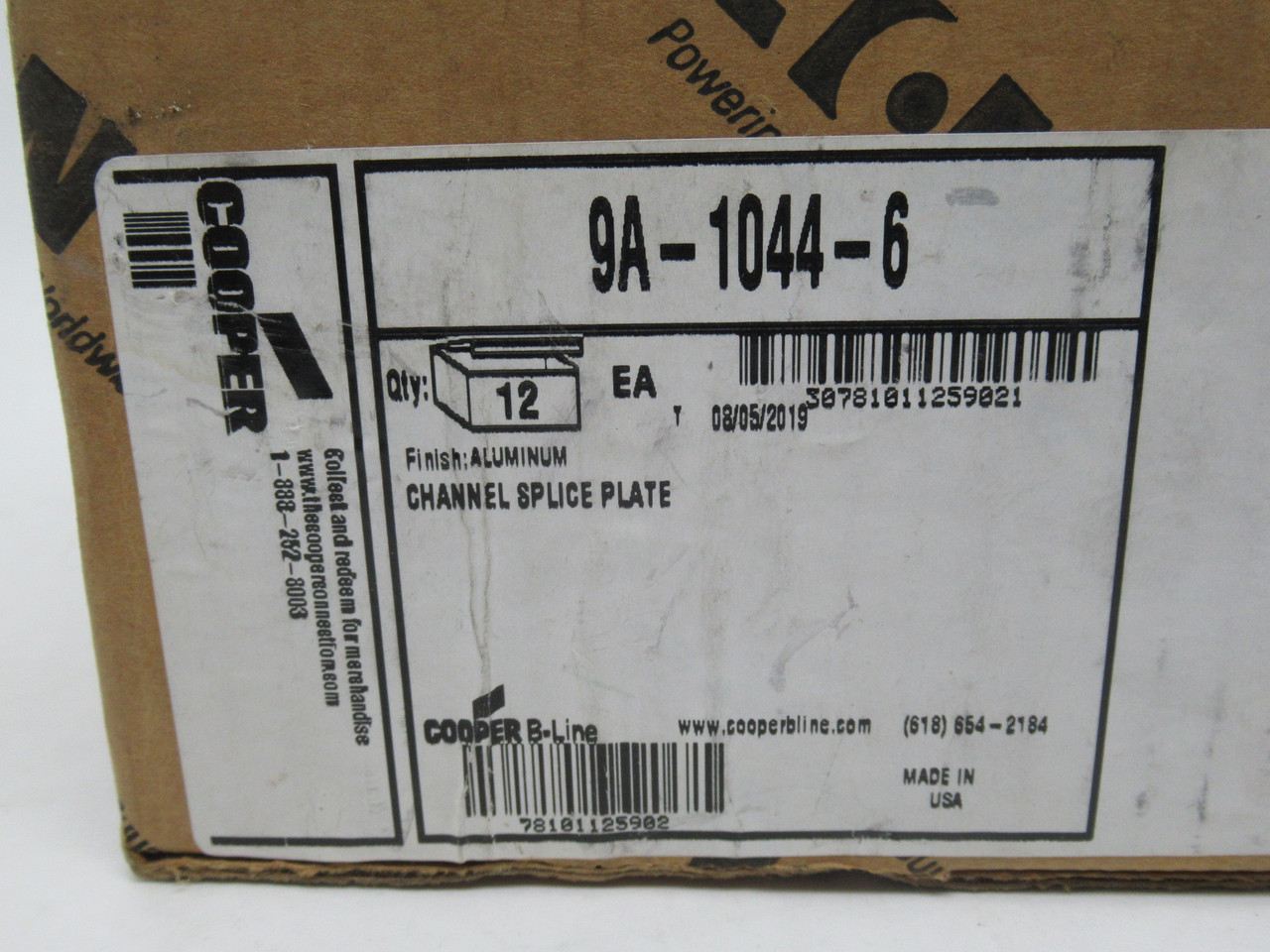 Cooper B-Line 9A-1044-6 Channel Splice Plate 6" High Aluminum 12-Pack NEW