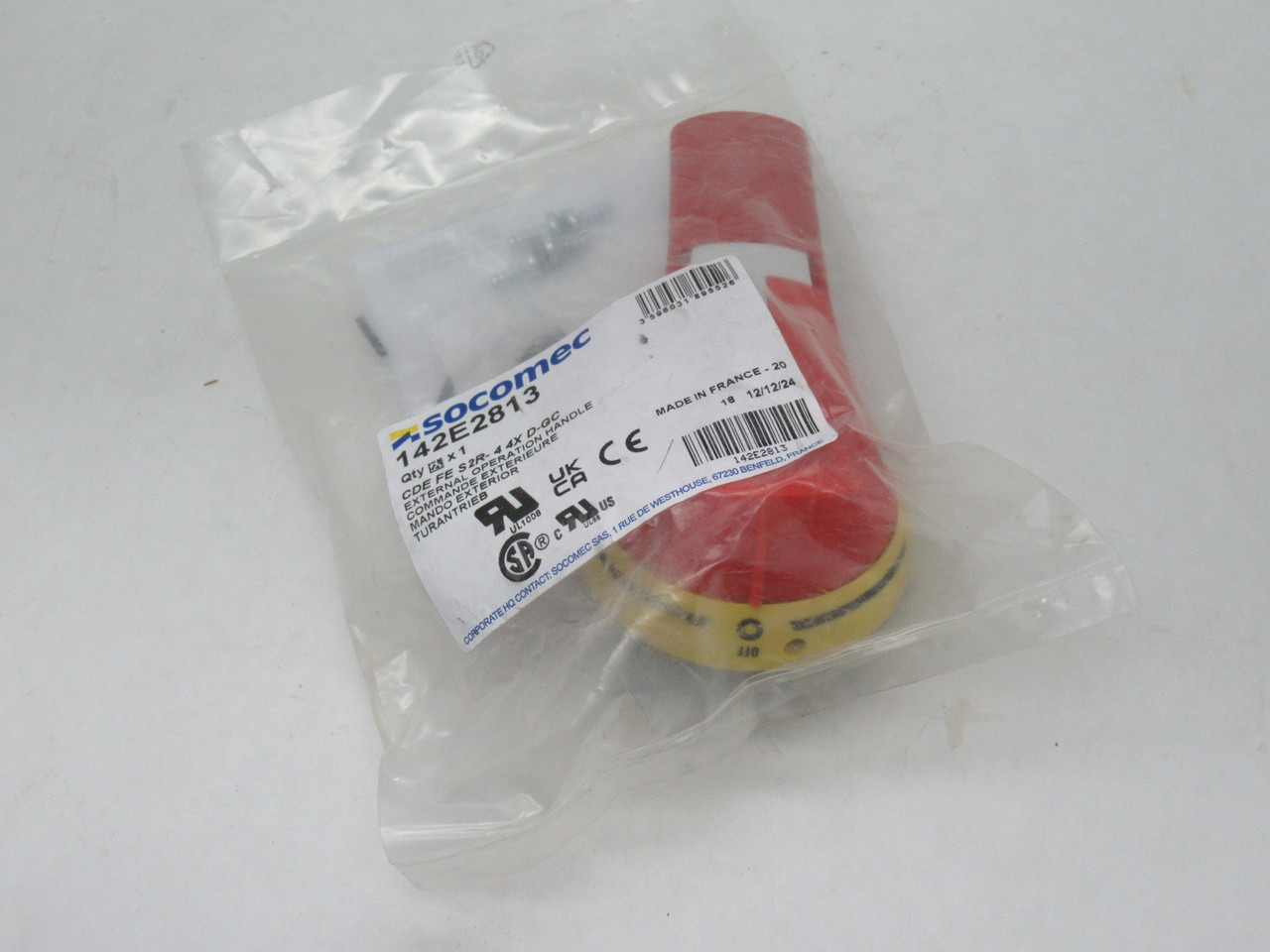 Socomec 142E2813 Pistol External Disconnect Handle S2 RED/YELLOW NWB