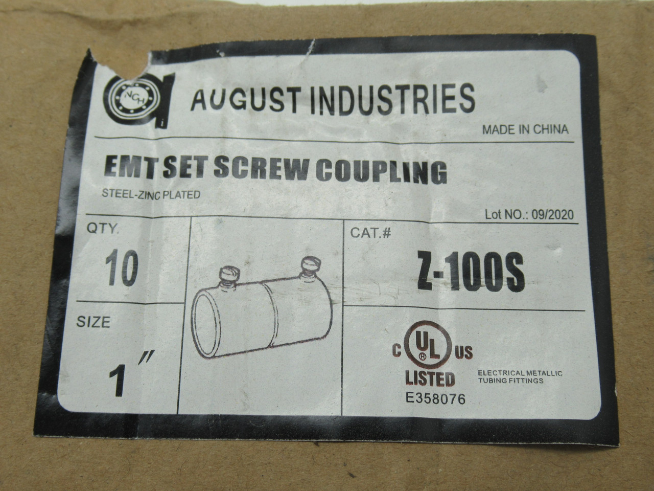 August Industries Z-100S EMT Set Screw Coupling 1" Lot of 9 NEW
