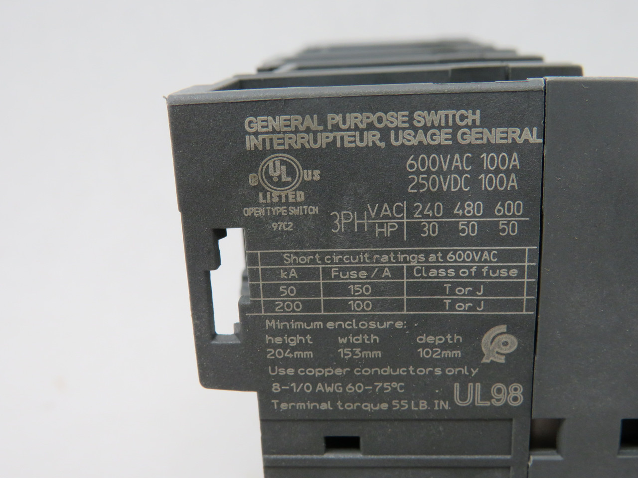 ABB OT100F3C 1SCA105008R1001 Change-Over Switch 100A 600AC 250DC 3P BOX DMG NEW