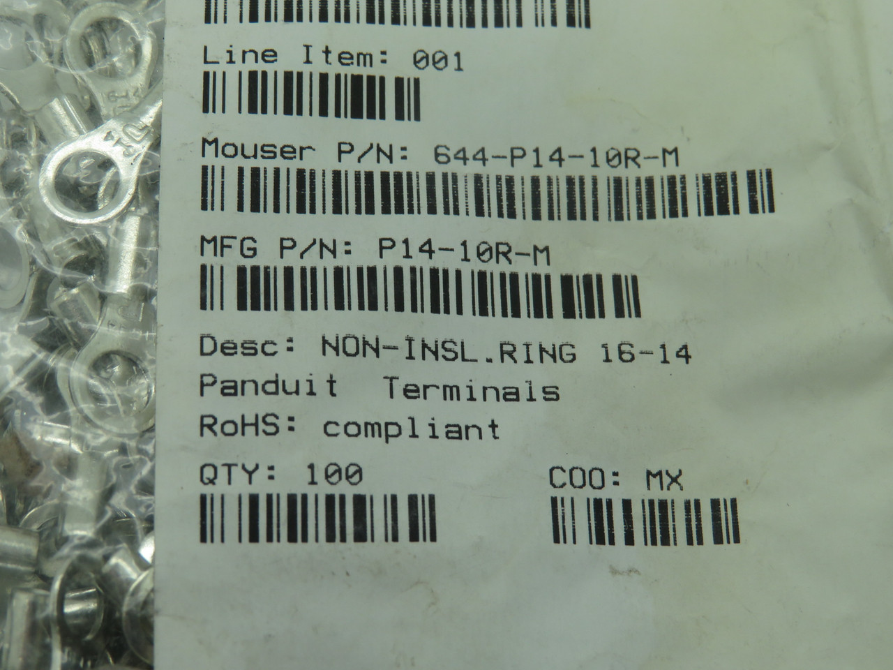 Panduit P14-10R-M Ring Terminal 16-14 AWG #10 Stud 100-Pack NOP