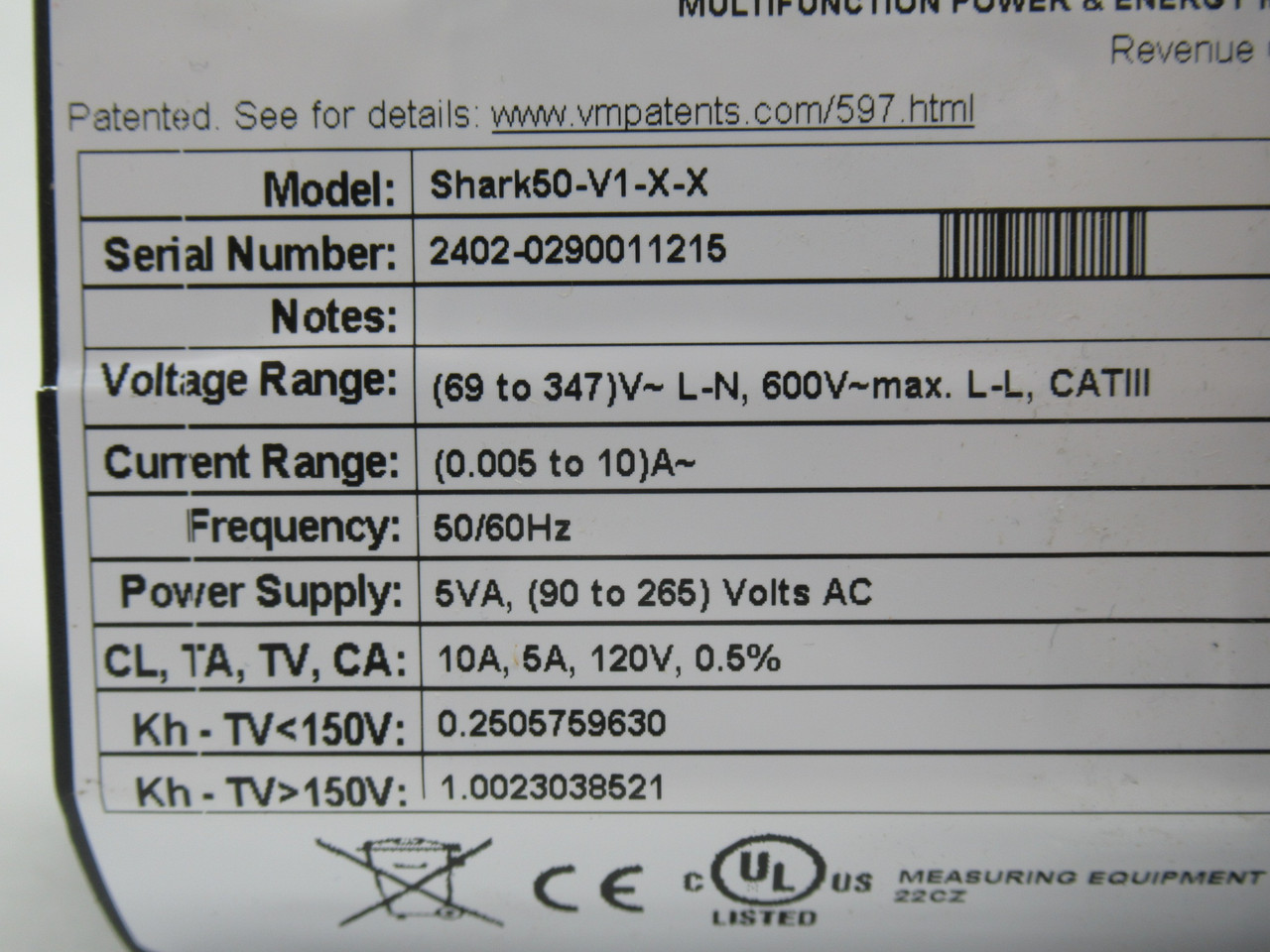 Shark SHARK50-V1-X-X Multifunction Electrical Power Meter 69-347V L-N NEW