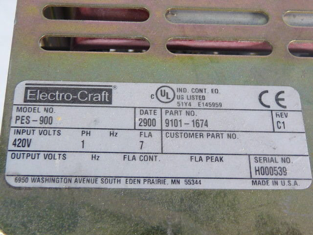 Electro-Craft PES-900 9101-1674 Passive Shunt Module 1Ph 7FLA 420V USED