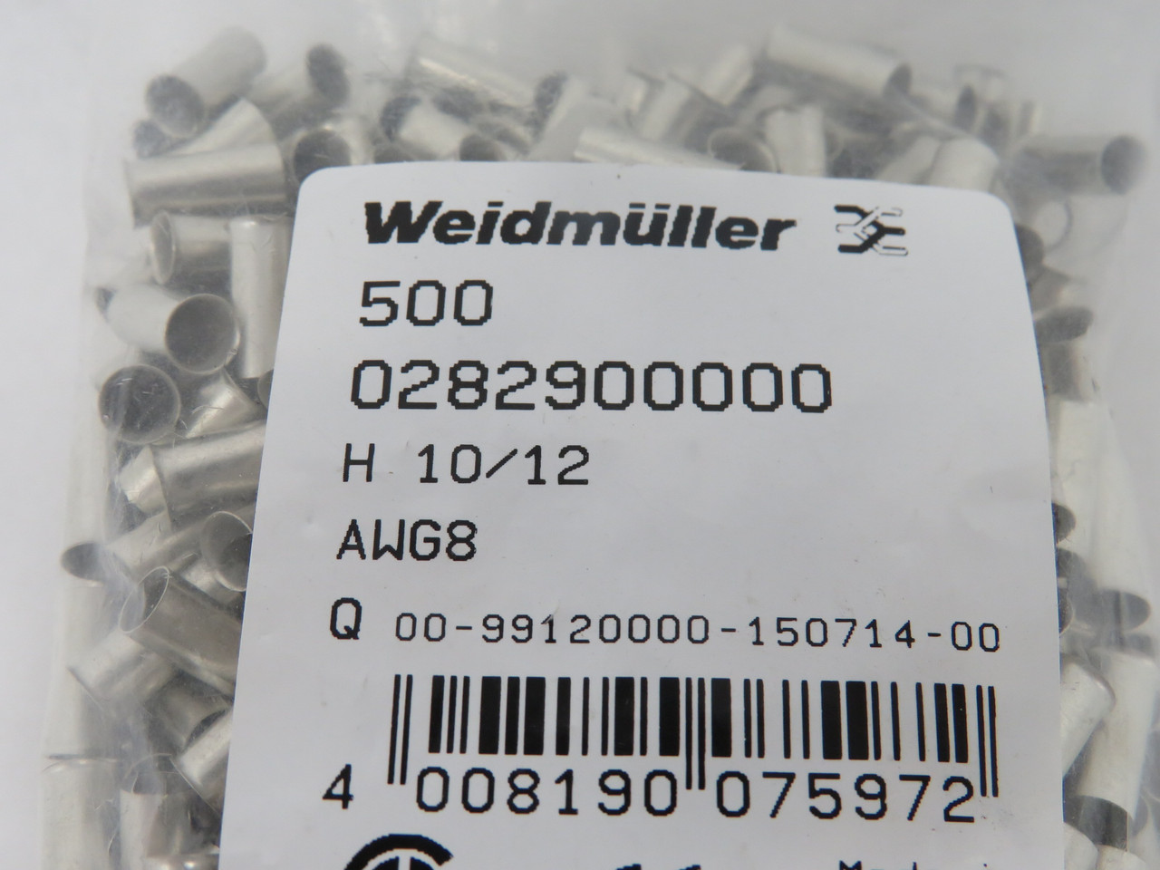 Weidmuller 0282900000 H10/12 Wire-End Ferrule Standard 12mm L 500-Pack NWB