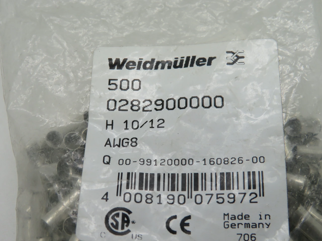 Weidmuller 0282900000 H10/12 Wire-End Ferrule Standard 12mm 12mm Lot of 212 NWB