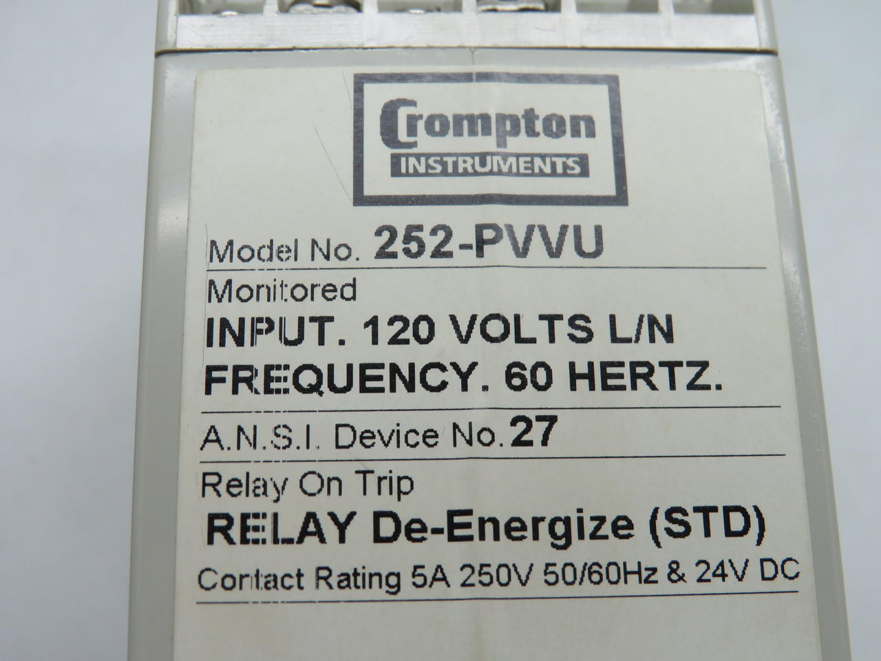 Crompton 252-PVVU-PQBX-C6-EB Protector Trip Relay 120V 60Hz 3Ph 4W USED