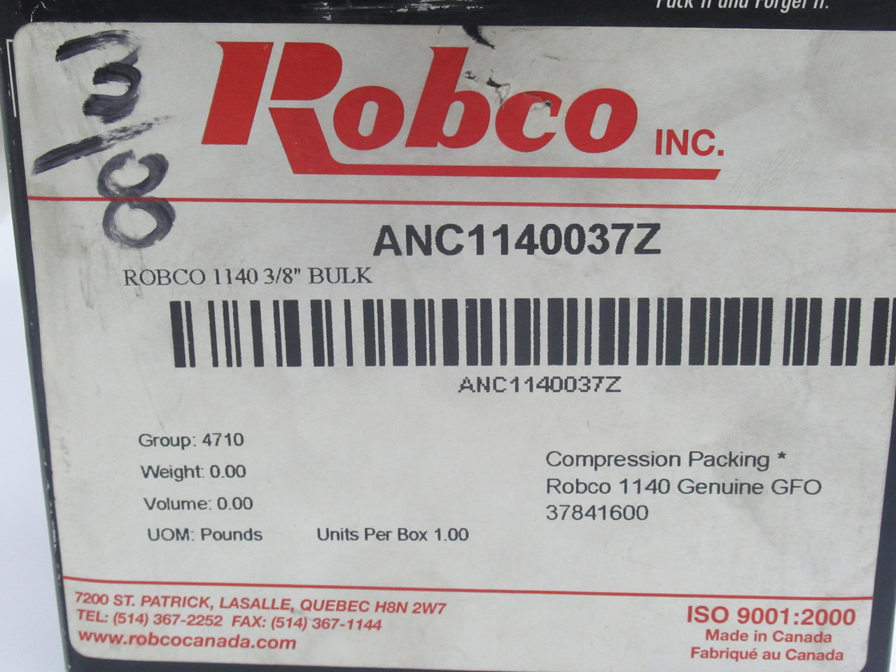 Robco Inc. 1140-3/8 Compression Packaging Genuine GFO *Cut Length* 6.75 ft NEW