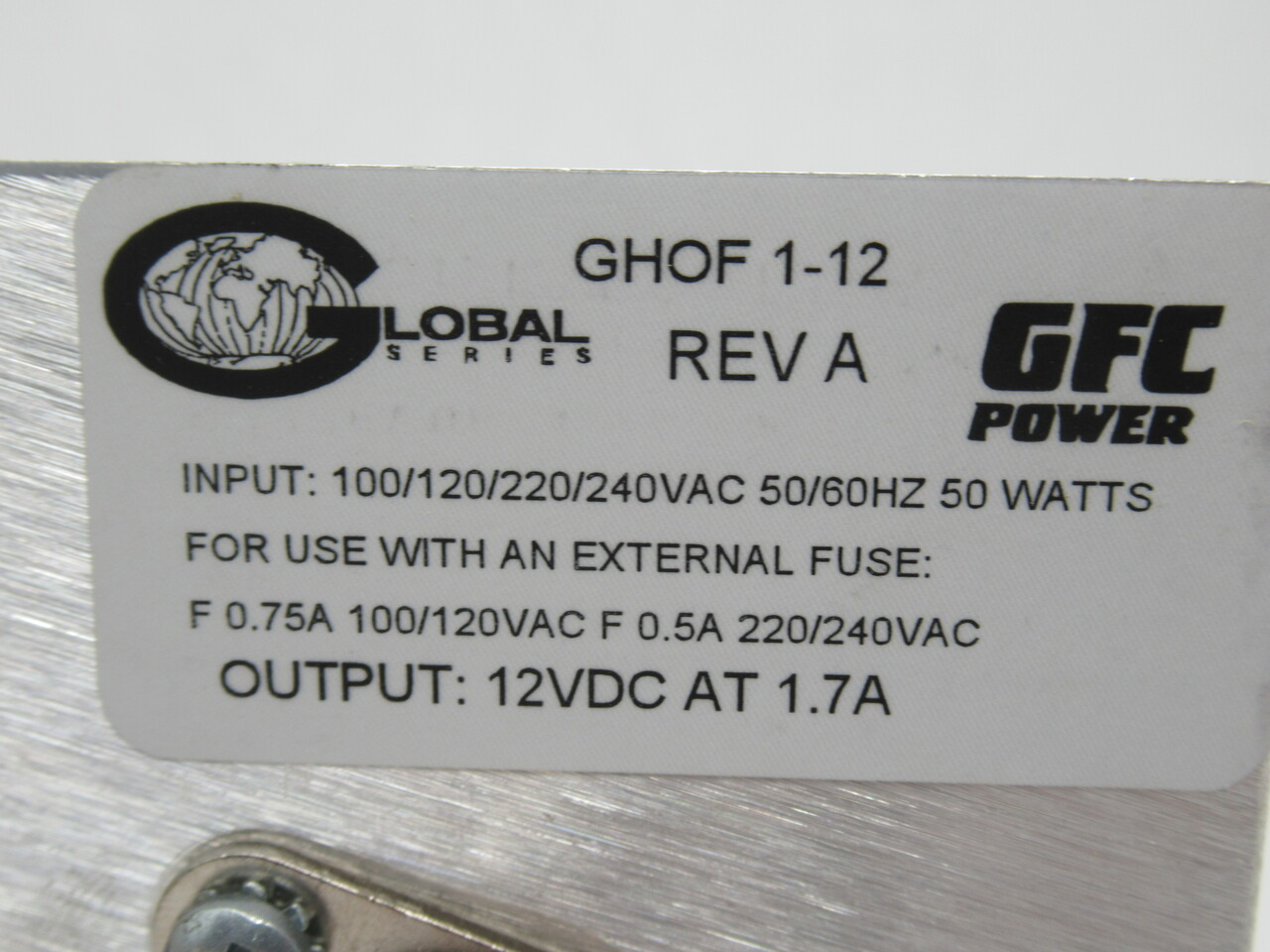 Hammond GHOF1-12 Power Supply 1.7A 12VDC Output 100/120/220/240VAC 50W Input NEW