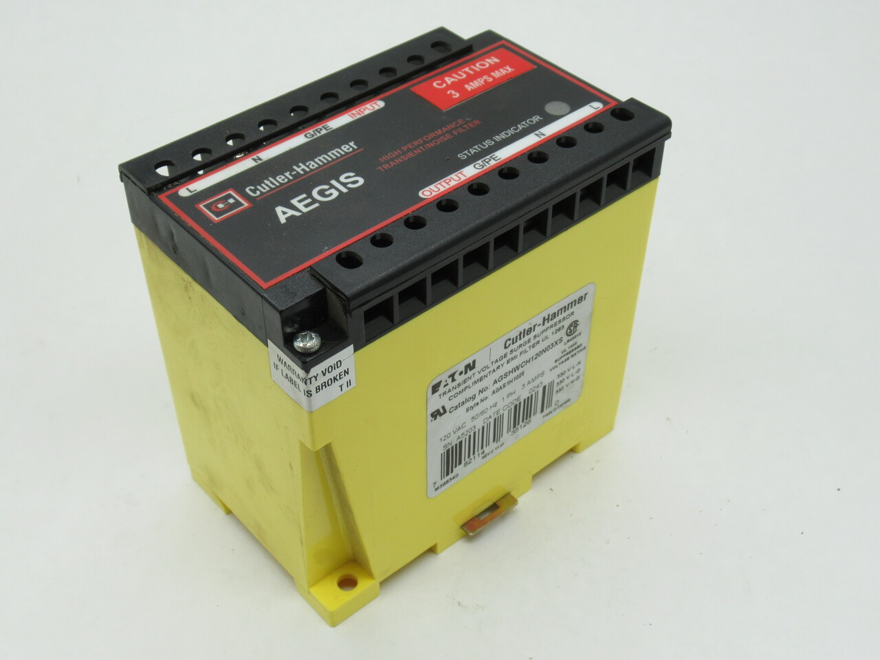 Cutler-Hammer AGSHWCH120N03XS AEGIS Powerline Filter 120VAC 50/60Hz 1Ph 3A USED