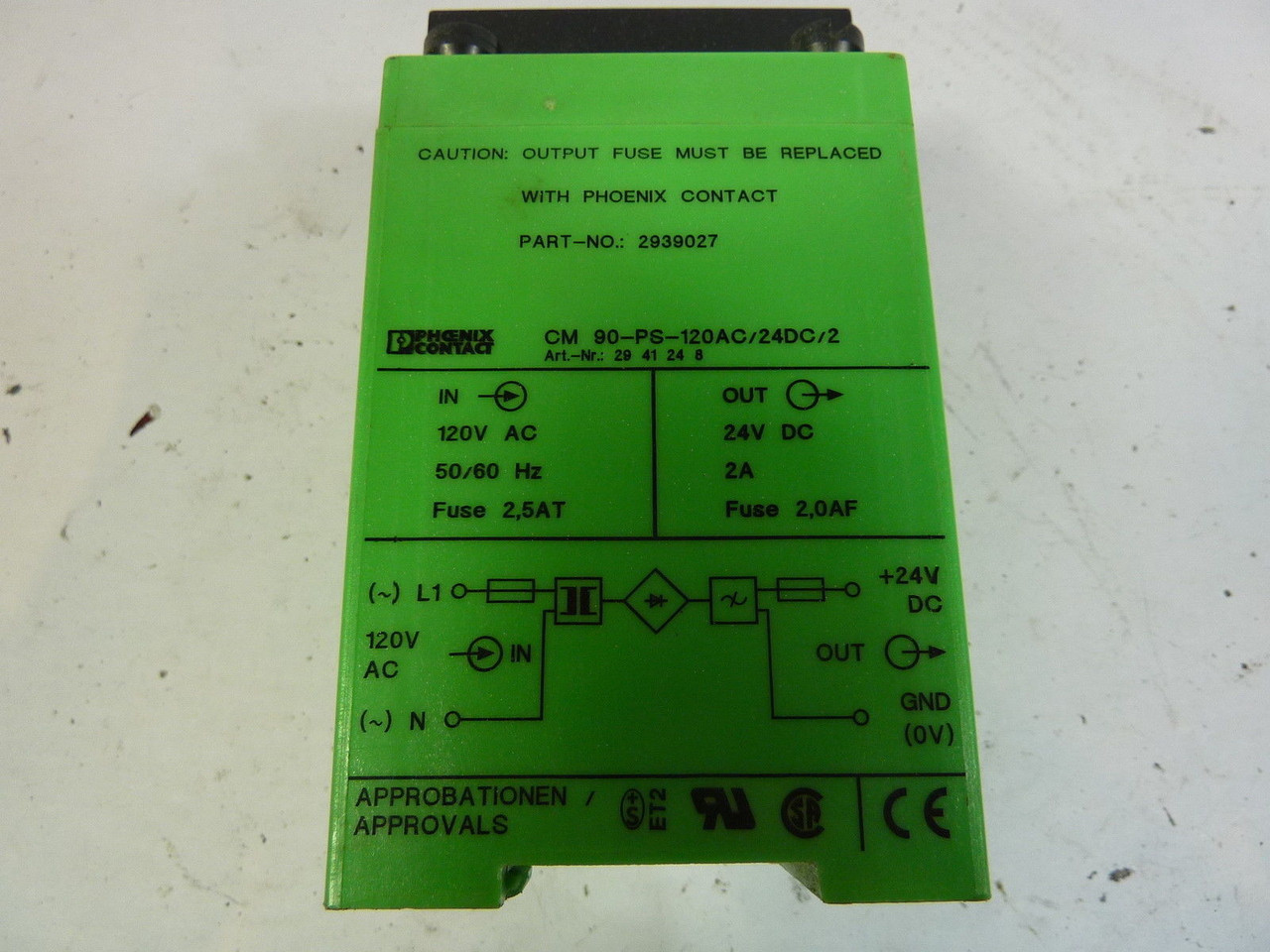 Phoenix Contact CM90-PS-120AC/24DC/2 2941251 Power Supply 24VDC 2A Output USED
