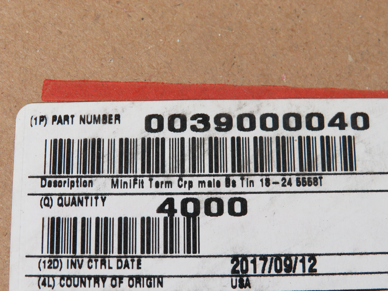 Molex 39000040 Mini-Fit Male Crimp Terminal 18-24AWG CUT LENGTH NEW