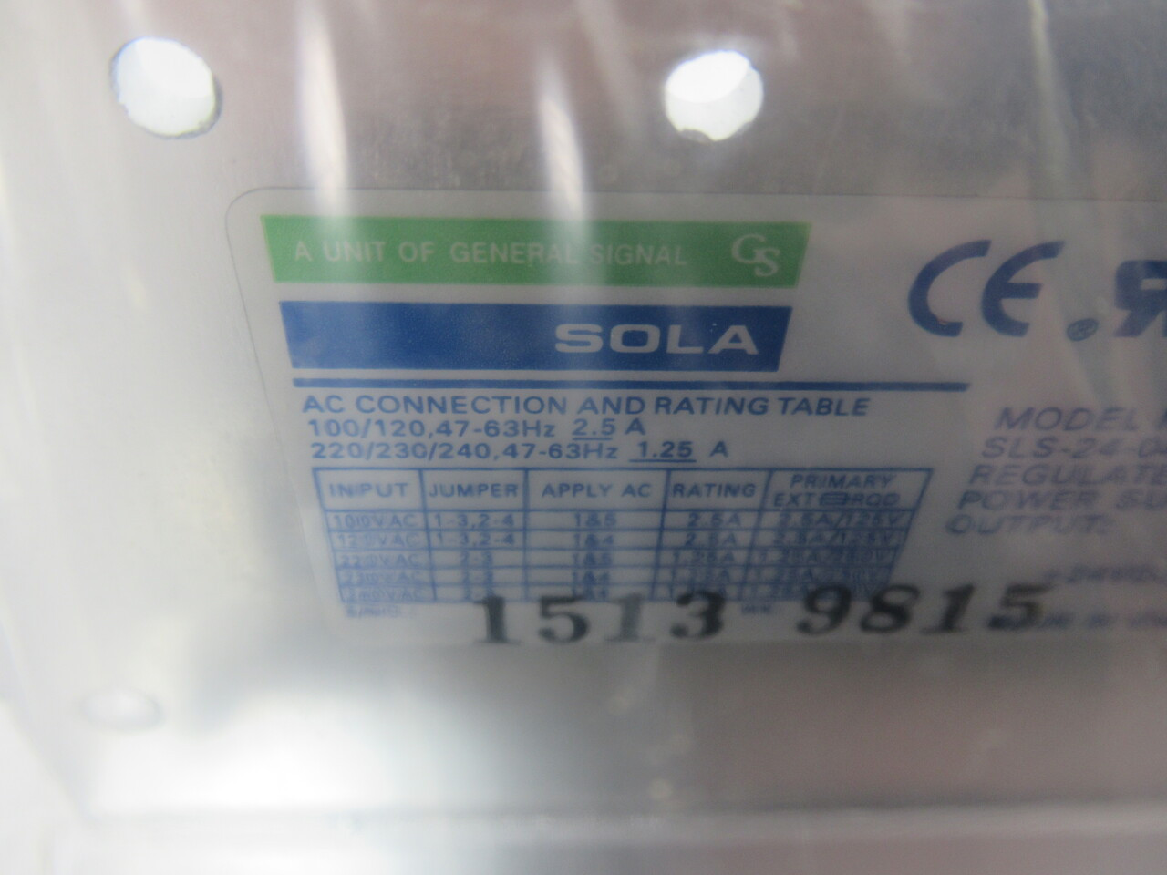 Sola SLS-24-048 Regulated Power Supply 24VDC 4.8A Output NEW