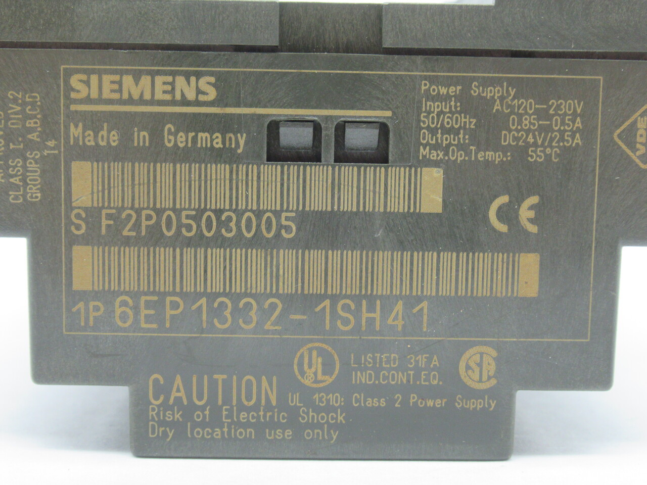 Siemens 6EP1332-1SH41 Power Supply 24VDC 2.5A Output 120-230VAC Input NOP