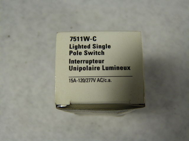 Cooper 7511W-C Illuminated Rocker Switch 15A 120/277V 1P  BOX DAMAGE NEW