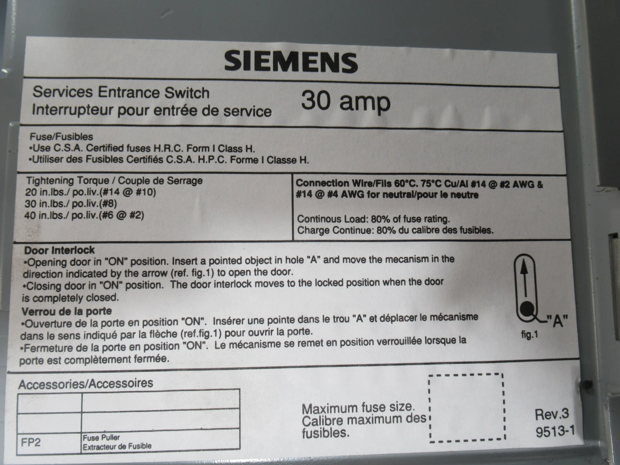 Siemens SE321 Service Entrance Switch 30A 240V 3-Pole SHELF WEAR NOP