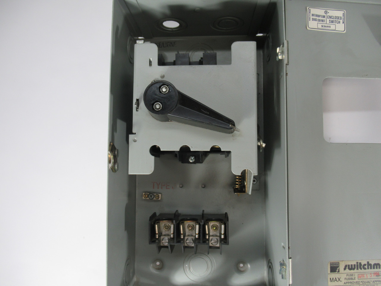 Federal Pioneer 1336 Fusible Disconnect Switch 30A 600VAC 3P MISSING CAP USED