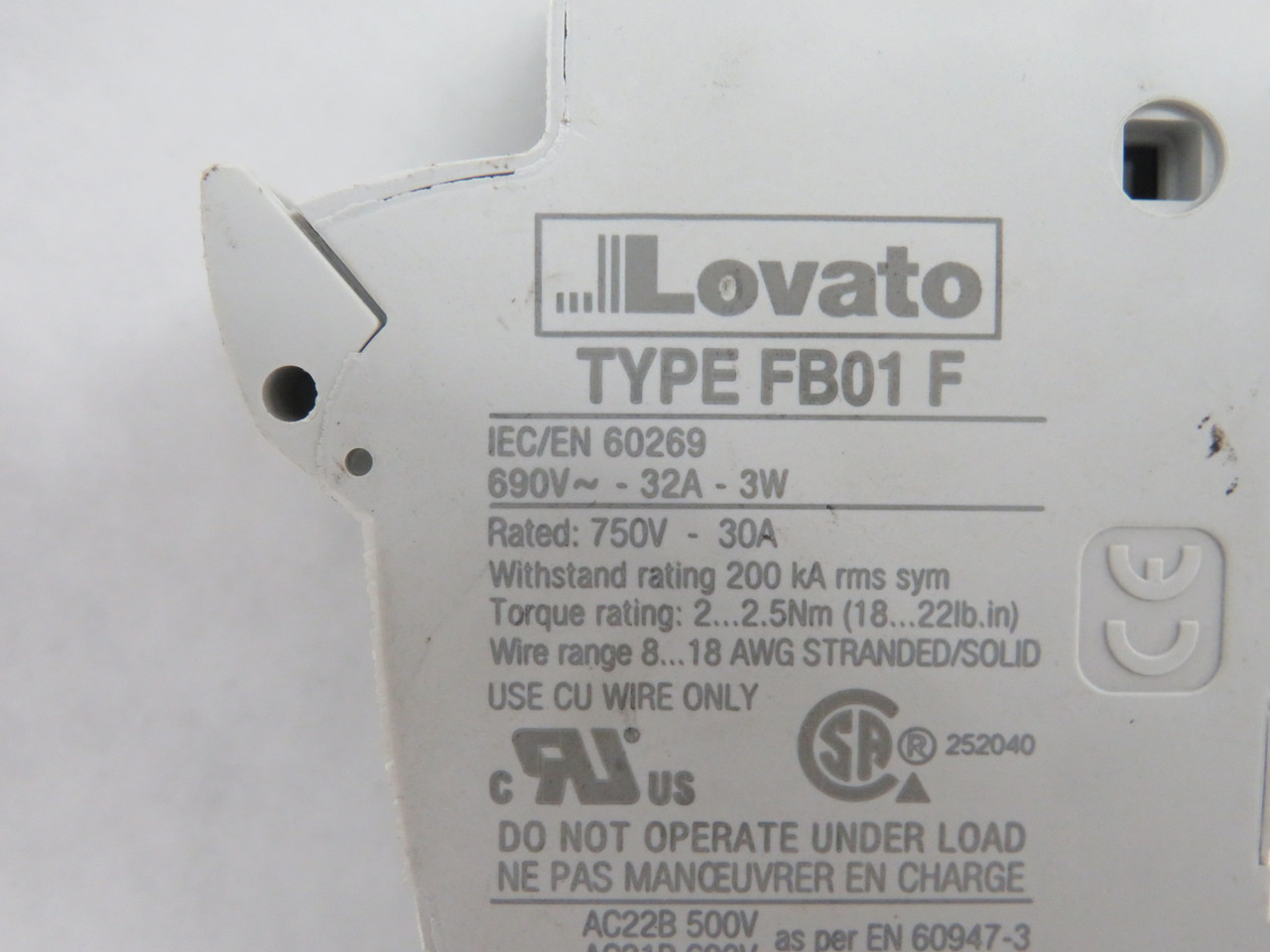 Lovato FB01F1P Fuse Holder 32A 690VAC 1P USED