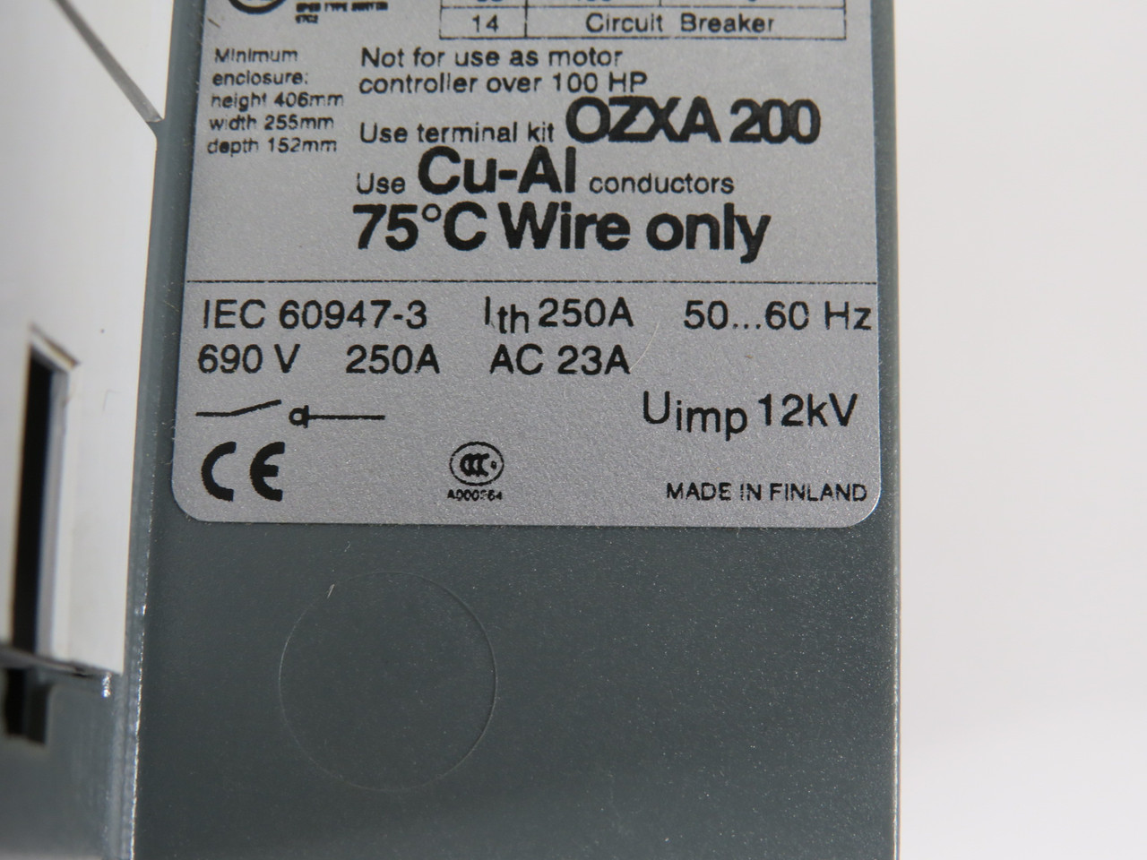 ABB OT200U03 Non-Fusible Disconnect Switch 200A 600V 3P MISSING FRONT PLATE USED