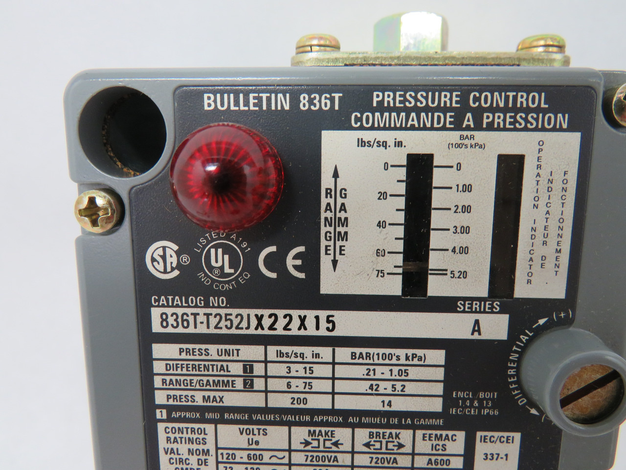 Allen-Bradley 836T-T252JX22X15 Series A Pressure Controller SHELF WEAR NEW
