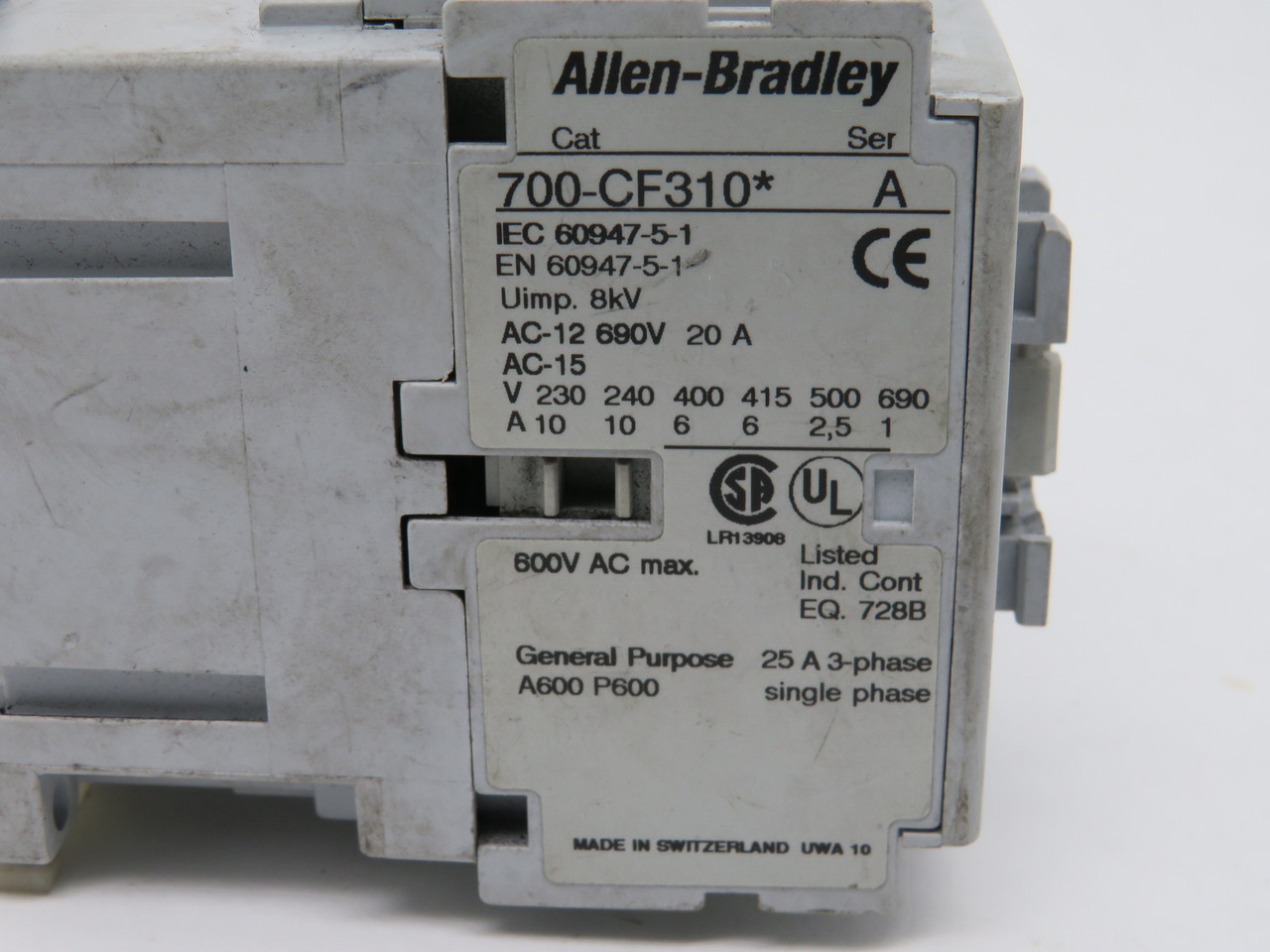 Allen-Bradley 700-CF310KD Contactor 4-Pole 3NO 1NC 110V 50/60Hz USED
