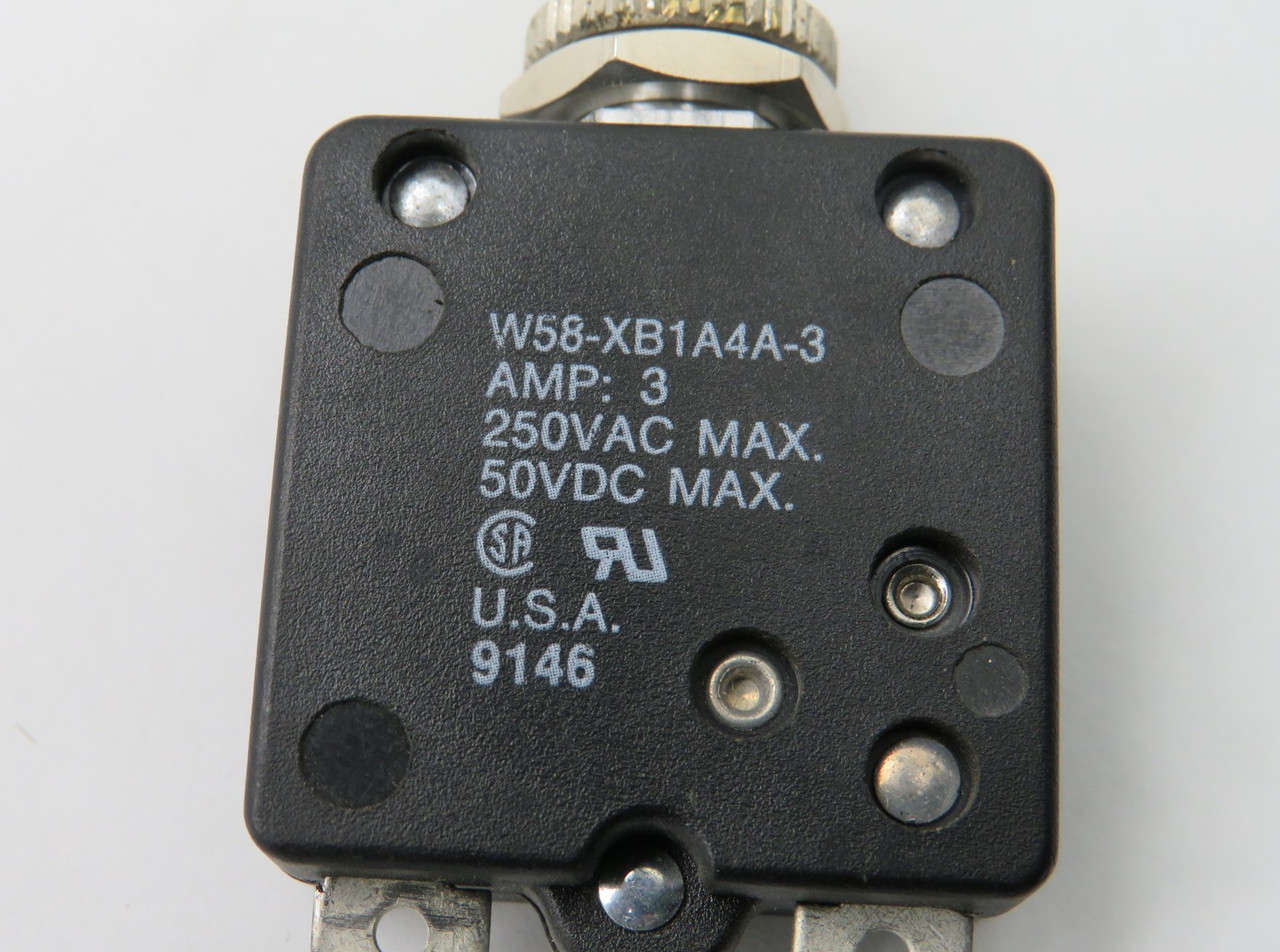 Potter & Brumfield W58-XB1A4A-3 Panel-Mount Circuit Breaker 3A 250VAC 1P USED