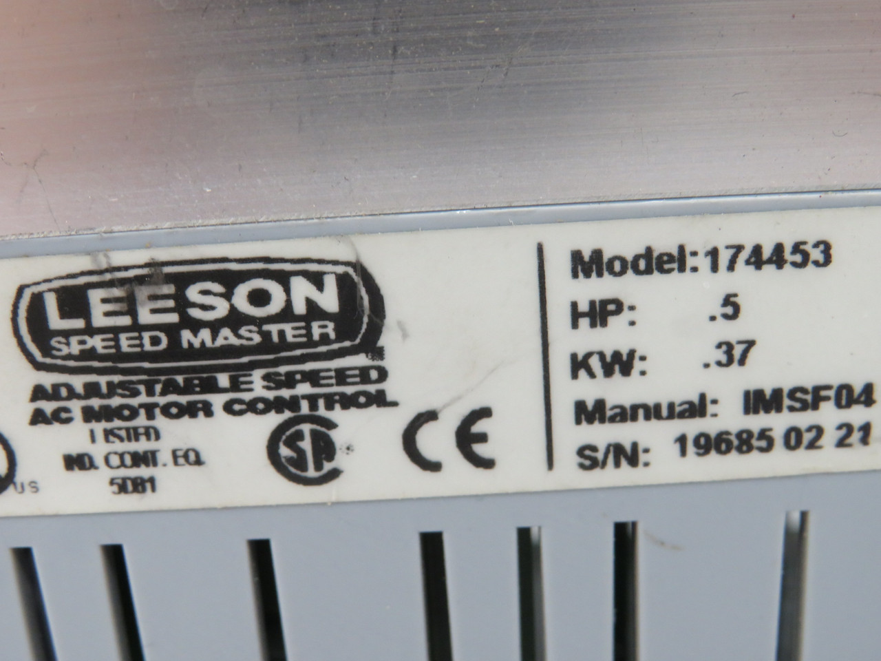 Leeson 174453 AC Inverter Drive .50HP .37kW 0-200/230V 0-240Hz 3Ph 2.5/2.2A USED