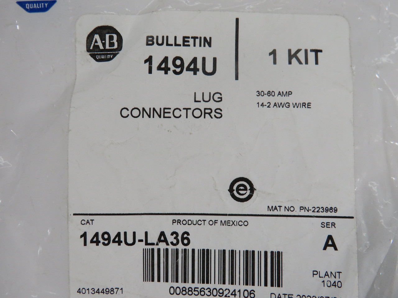 Allen-Bradley 1494U-LA36 Series A Lug Connector Set 30-60A 14-2 AWG NWB