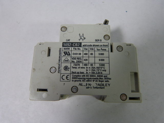 Allen-Bradley 1492-CB2H040 Series B Circuit Breaker 4A 480VAC 2P LABEL WEAR USED