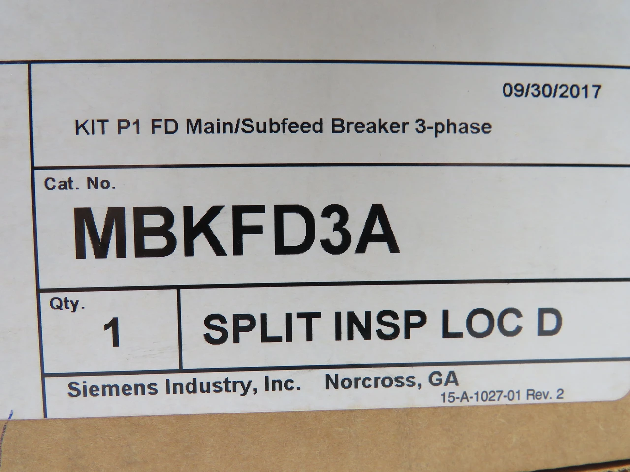 Siemens MBKFD3A Breaker Mounting Kit 250A 600V 3Ph NEW