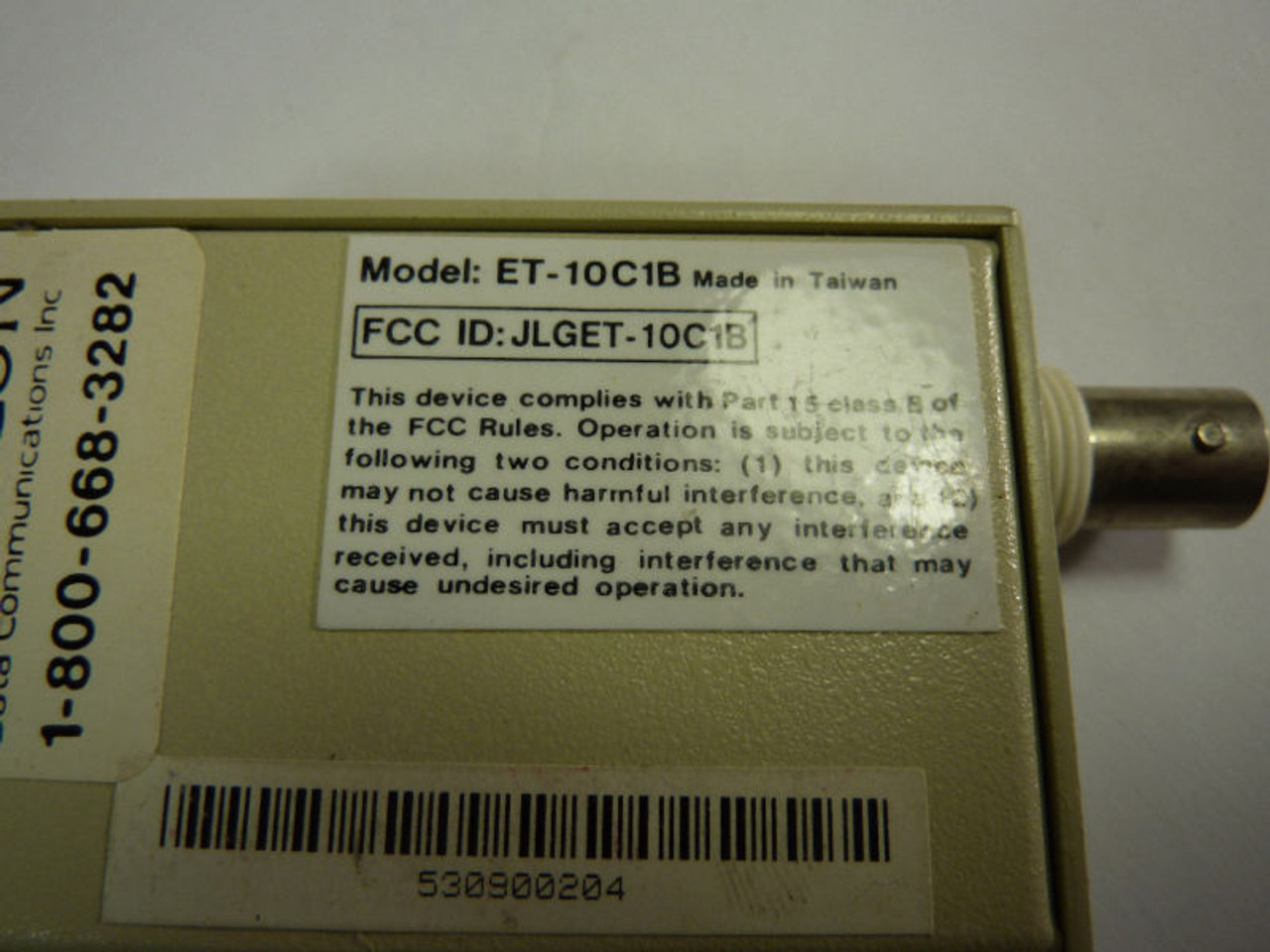 Addtron ET-10C1B Ethernet Coaxial Transceiver USED