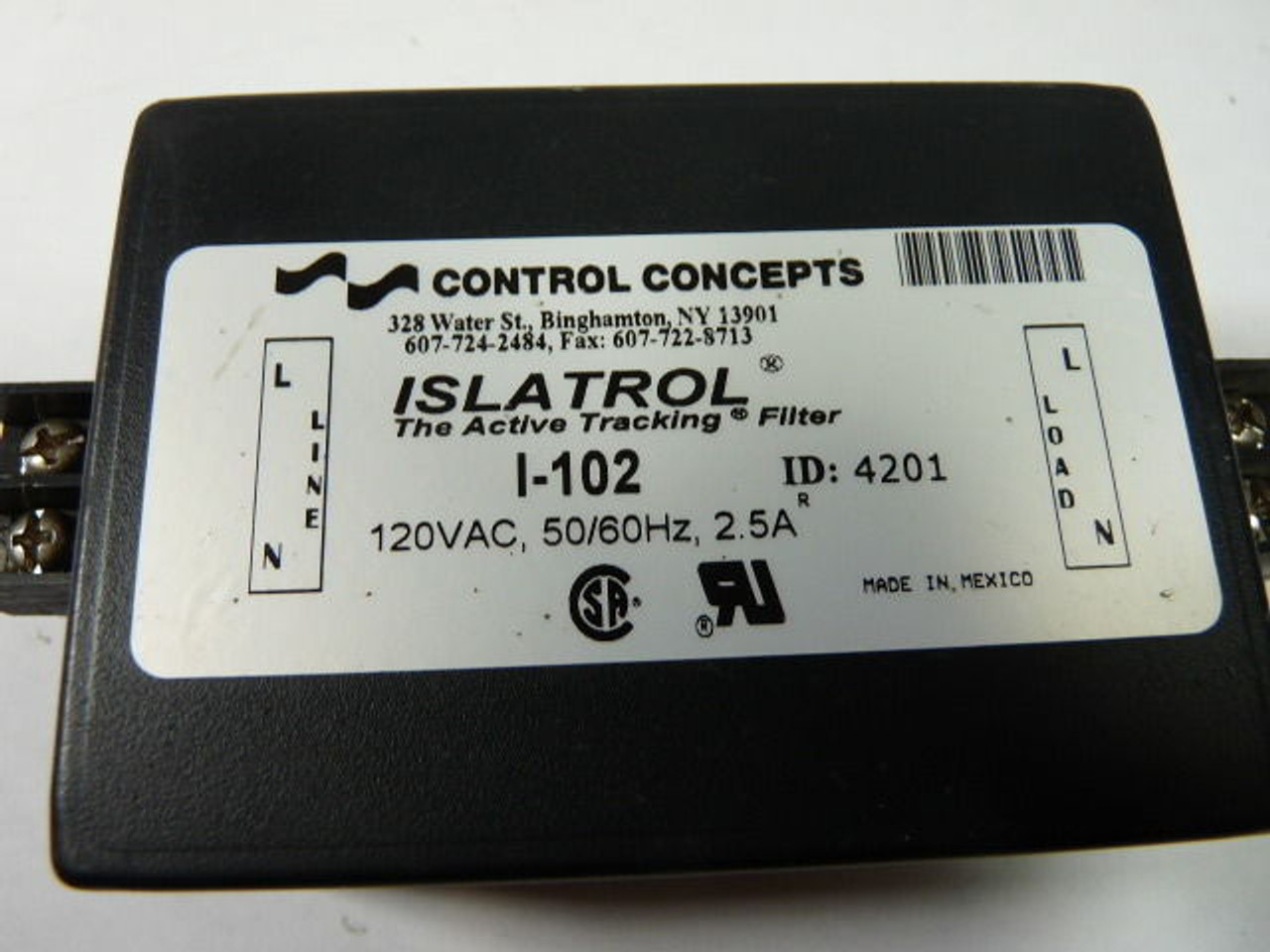 Control Concepts I-102 Filter Module 2.5 Amp 120V USED