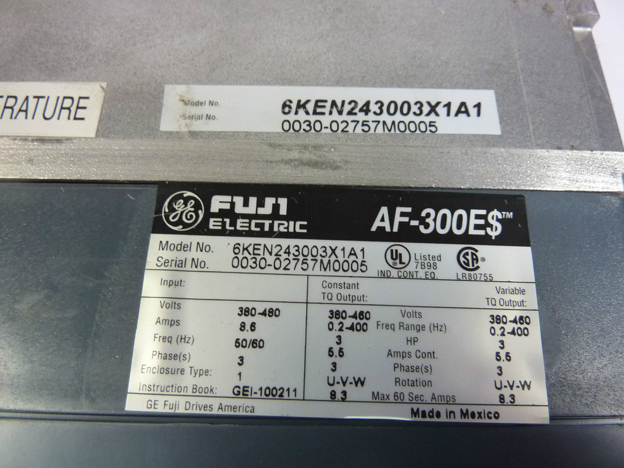 GE 6KEN243001X1A1 Drive 1HP 380-460V 2.5A 0.2-400Hz USED