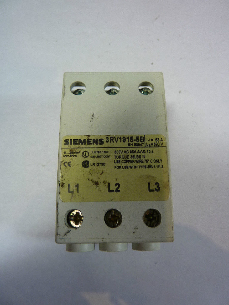 Siemens 3RV1915-5B Feeder Plug 63 Amp USED