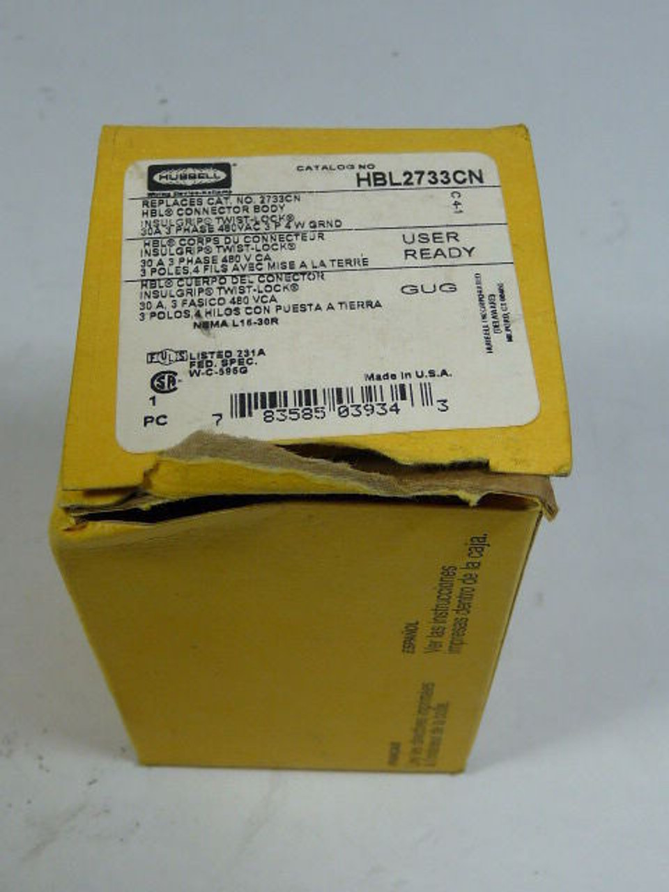 Hubbell HBL2733CN Twist-Lock Connector PLug 30AMP L16-30R ! NEW !