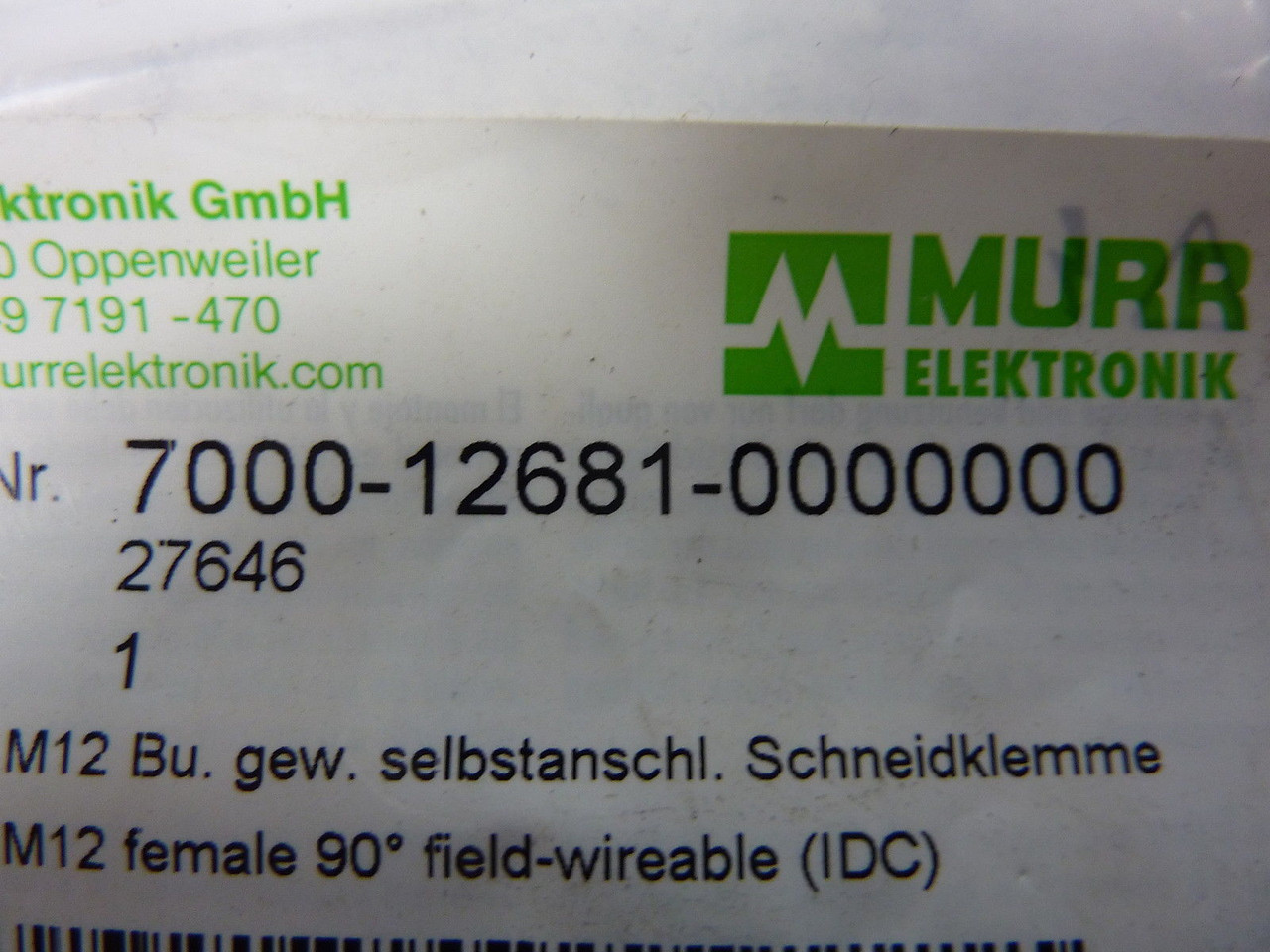 Murrelektronik 7000-12681-0000000 Plug Female 90DEG ! NOP !