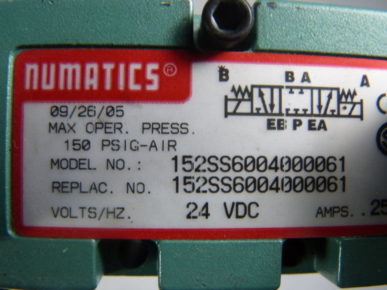 Numatics 152SS6004000061 Double Solenoid Valve 24VDC 150 PSIG USED