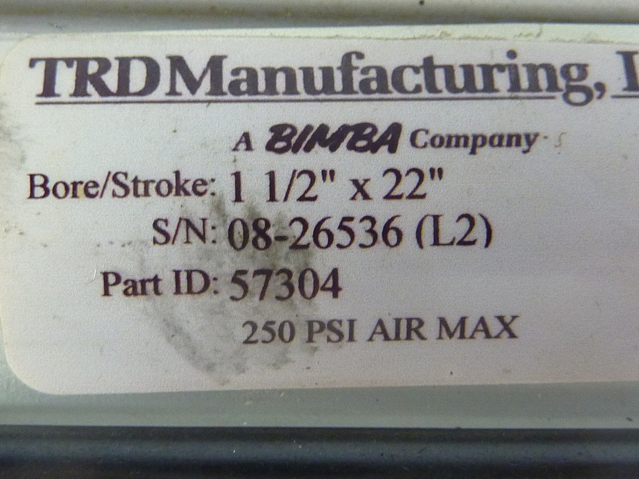 TRD 57304 Cylinder 250PSI 1-1/2 Inch Bore 22 Inch Stroke USED