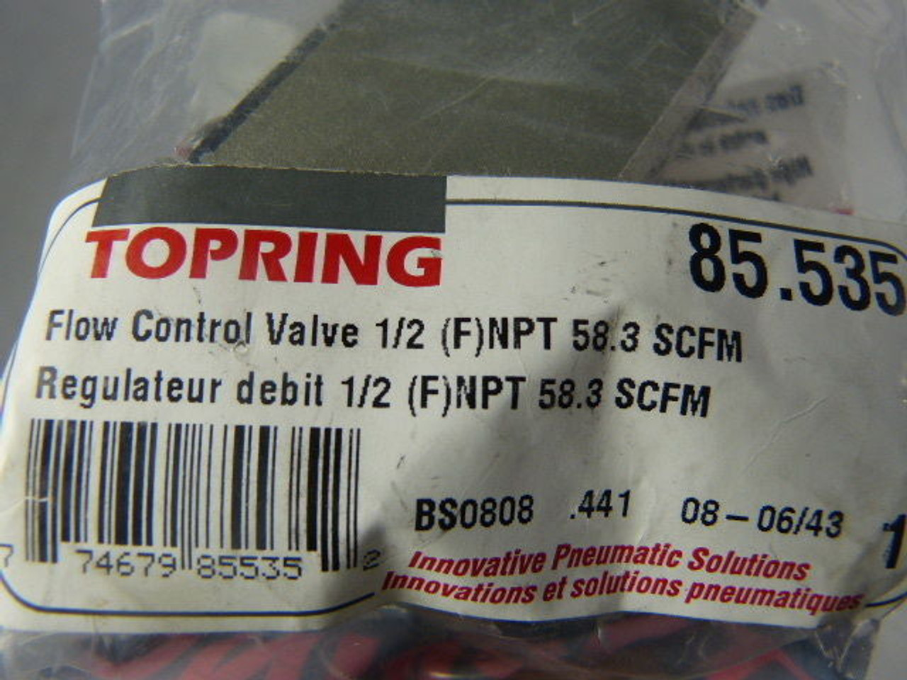 Topring 85.535 Flow Control Valve 58.3 SCFM 1/2" NPT ! NEW !