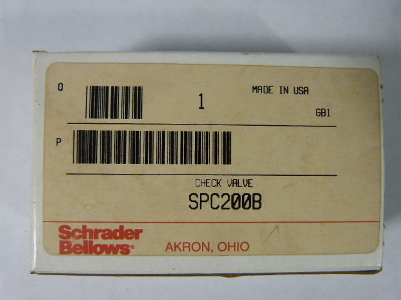 Schrader Bellows SPC200B Check Valve ! NEW !