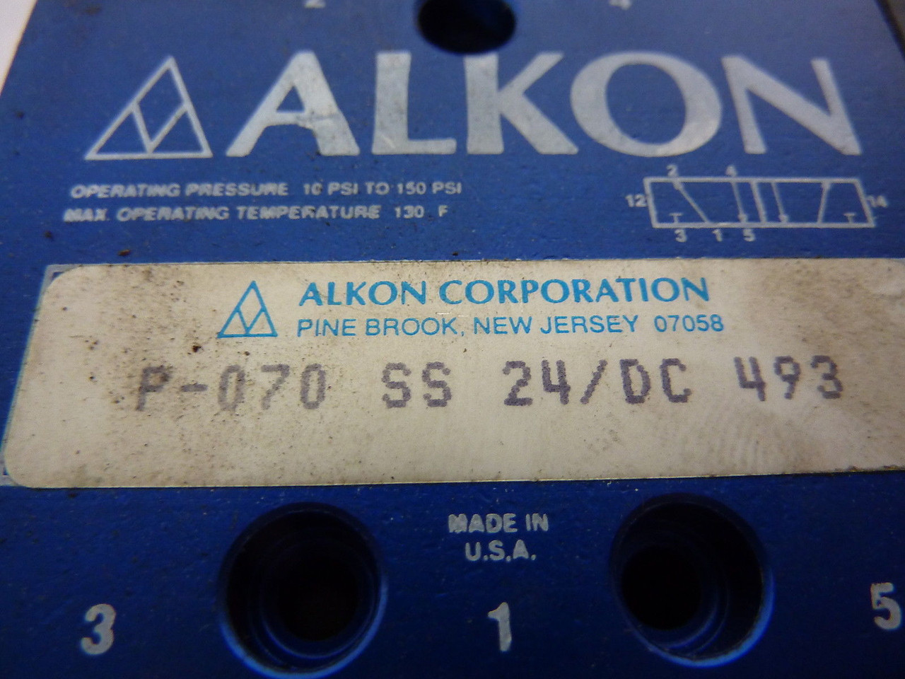Alkon P-070SS Solenoid Valve 5 Way 24VDC 10-150PSI USED