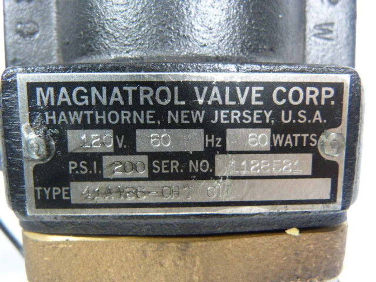 Magnatrol 41A-V36-OHT Solenoid Valve 120V 60Hz 60W 200 PSI 1-1/2" USED