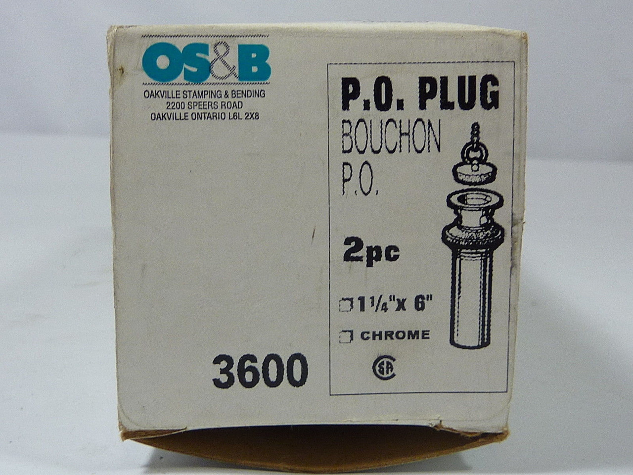 OS&B 3600 P.O. Plug & Sink Drain 1-1/4"x6" ! NEW !