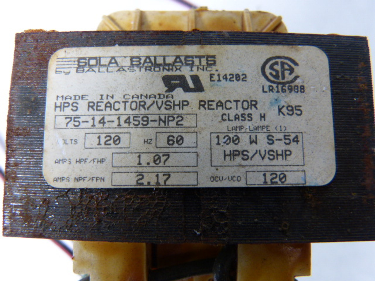 Ballastronix 75-14-1459-NP2 Reactor Ballast USED