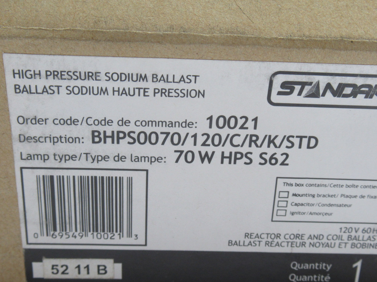 Standard BHPS0070/120/C/R/K/STD High Pressure Ballast 120V 70W 60Hz 1.6A ! NEW !