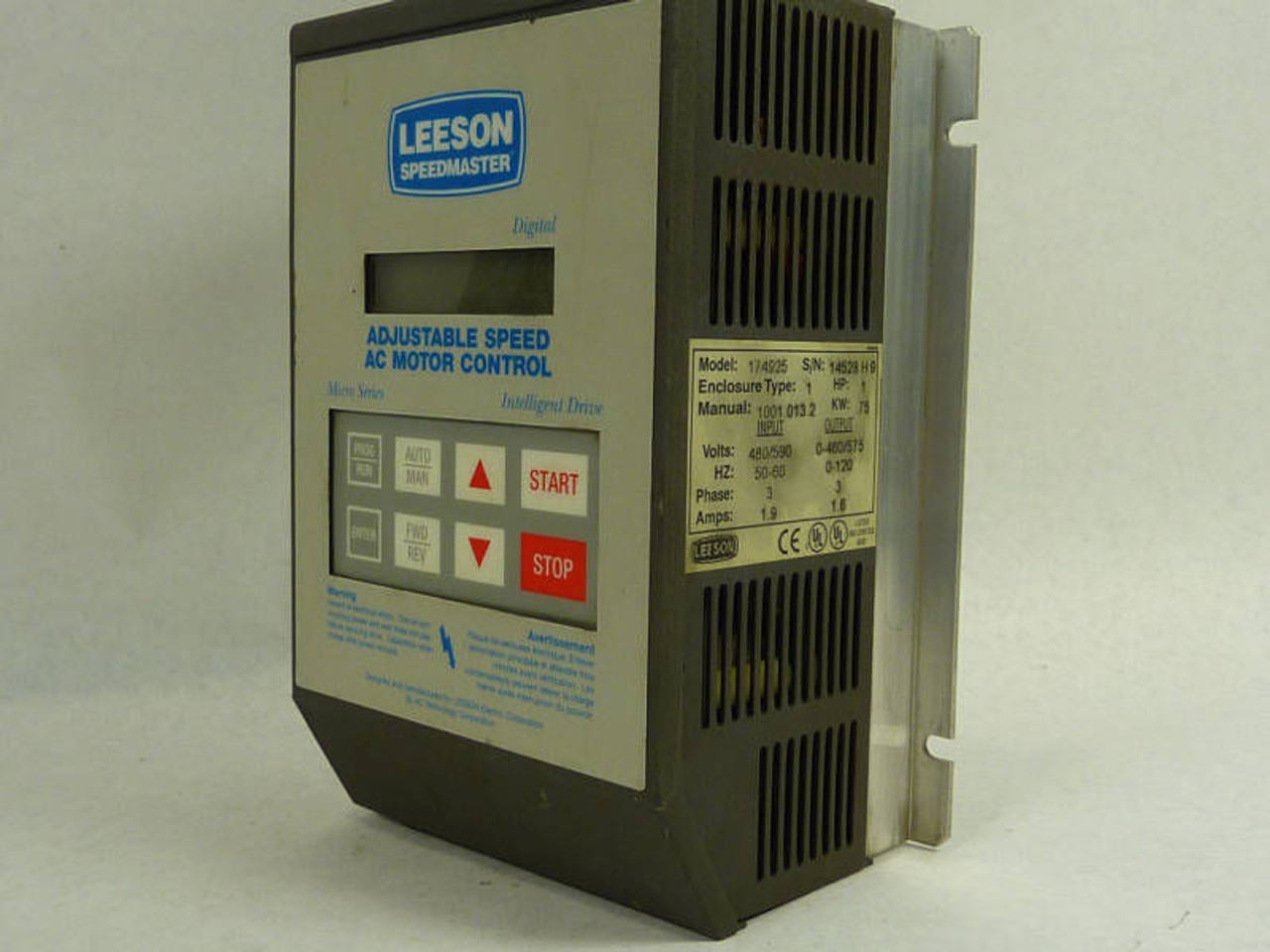 Leeson 174925 AC Drive 1HP(0.75KW) 3Ph 0-460/575V 1.6A MISSING 1 SCREW USED