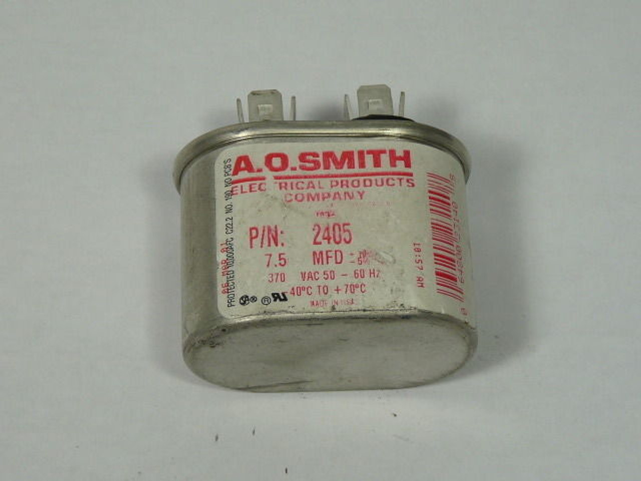 AO Smith 2405 Capacitor 50-60Hz 7.5 MFD USED