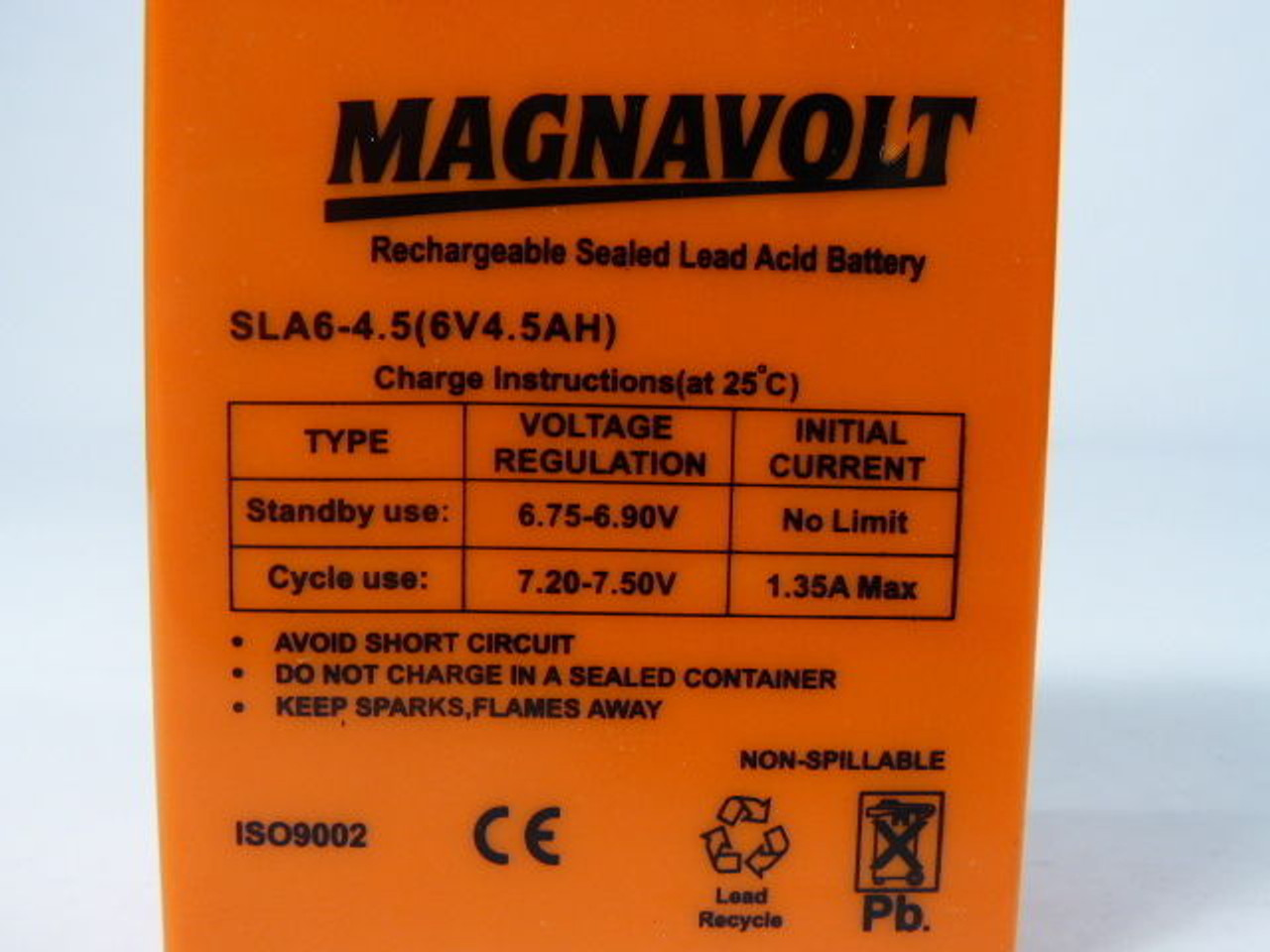 Magnavolt SLA6-4.5 Rechargeable Sealed Lead Acid Battery 6V 4.5AH USED